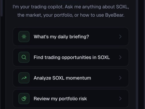 AI copilot suggestions: daily briefing, find trading opportunities, analyze momentum, review portfolio risk